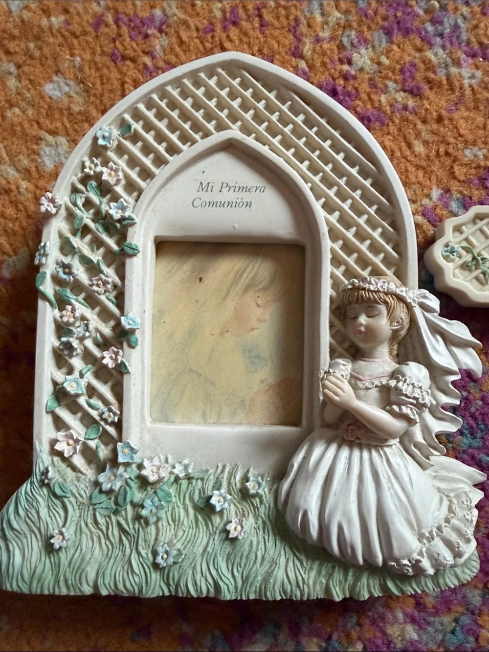 90s First Communion Wall Cross and Frame Set - White